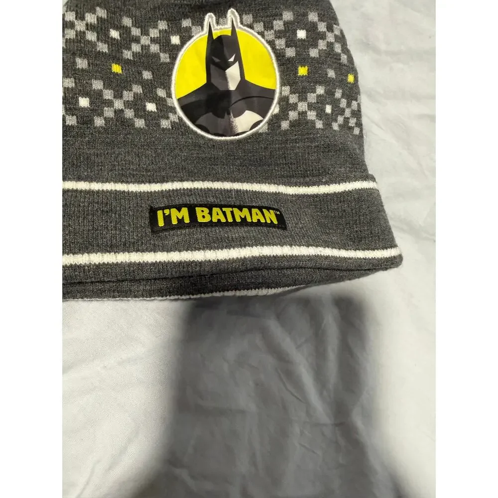 Batman Youth Beanie Pom Pom Hat Gray Yellow Warner Bros 100th Anniversary 2023